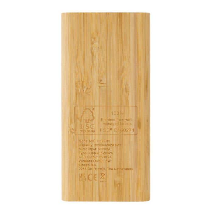 Draadloze Bamboe Powerbank [8.000 mAh 5W]