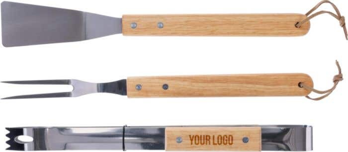 BBQ set Kaitlyn | 3-delig | RVS | Houten handvatten