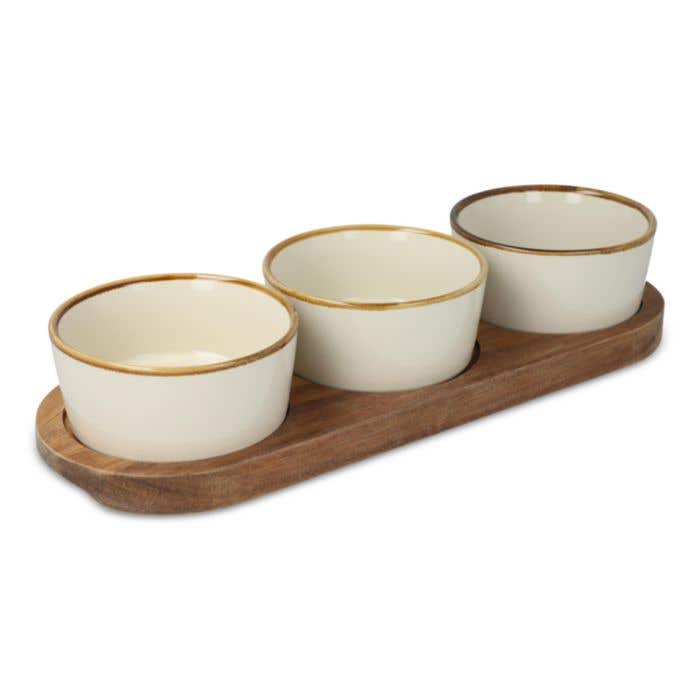 Aperitiefset met houten standaard 3-delig