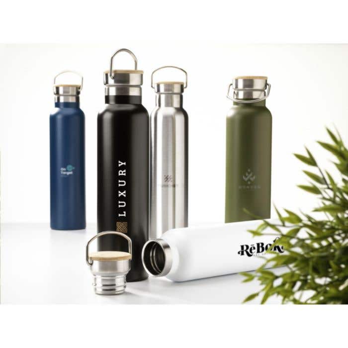 Drinkfles | Gerecycled RVS | 750 ml | Bamboe dop