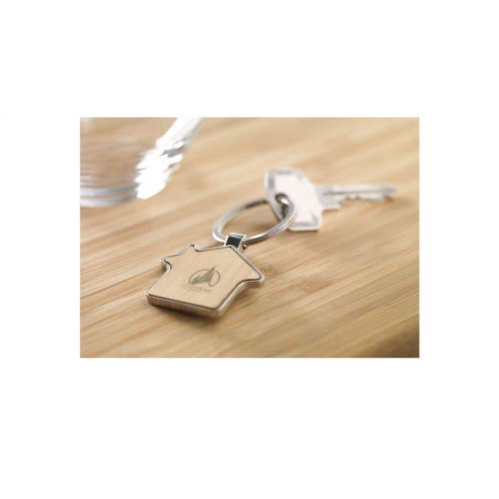 Sleutelhanger Huisvorm | Bamboe | Metalen behuizing