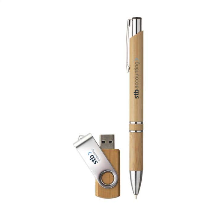 Geschenkset | Bamboe | Balpen en USB stick 8 GB