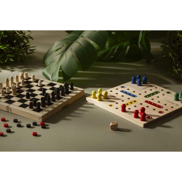 Spellenkist 3-in-1 | FSC® Dennenhout | Schaken, dammen en backgammon