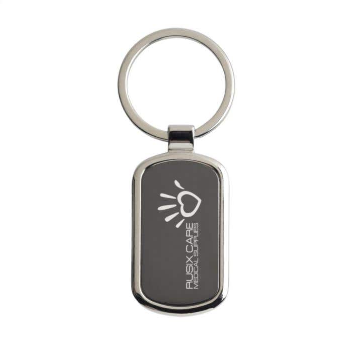Sleutelhanger | Nikkel | Rechthoekig | Zwarte inlay
