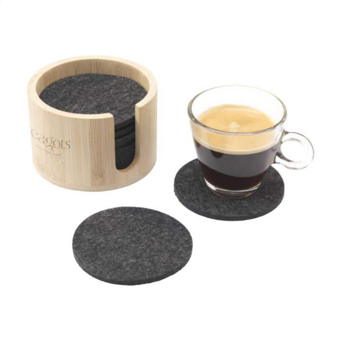 Onderzetterset | Gerecycled-vilt | 12 stuks | Bamboe houder