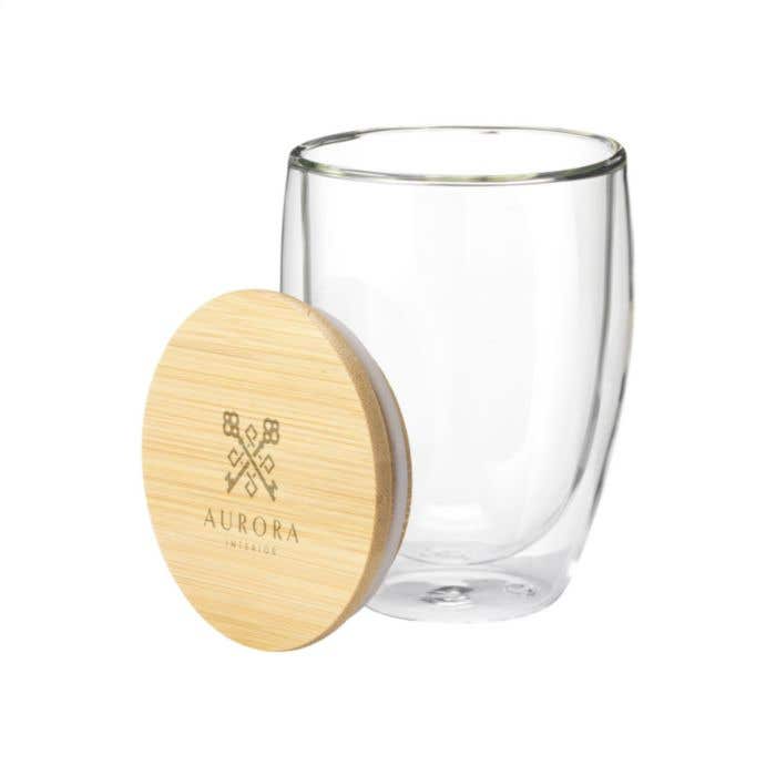Glas dubbelwandig Alba | Bamboe deksel | 350 ml