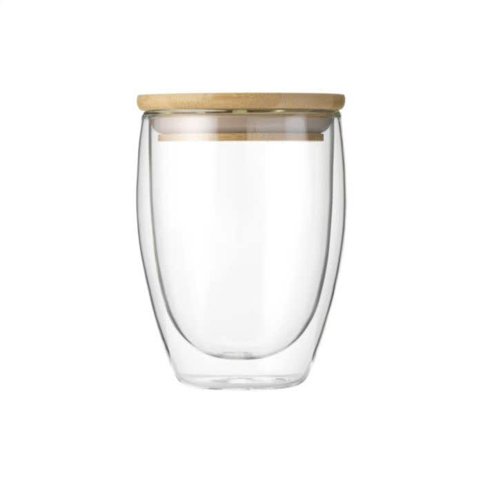 Glas dubbelwandig | Bamboe deksel | 350 ml