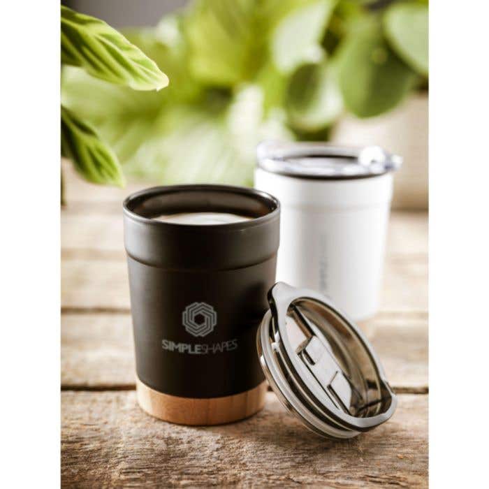 Thermosbeker | Gerecycled RVS | 350 ml | Bamboe onderzijde