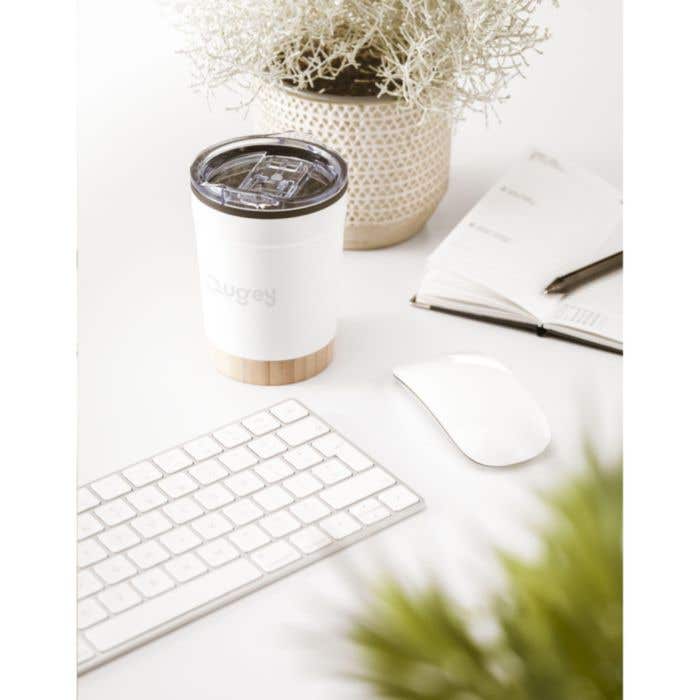 Thermosbeker | Gerecycled RVS | 350 ml | Bamboe onderzijde