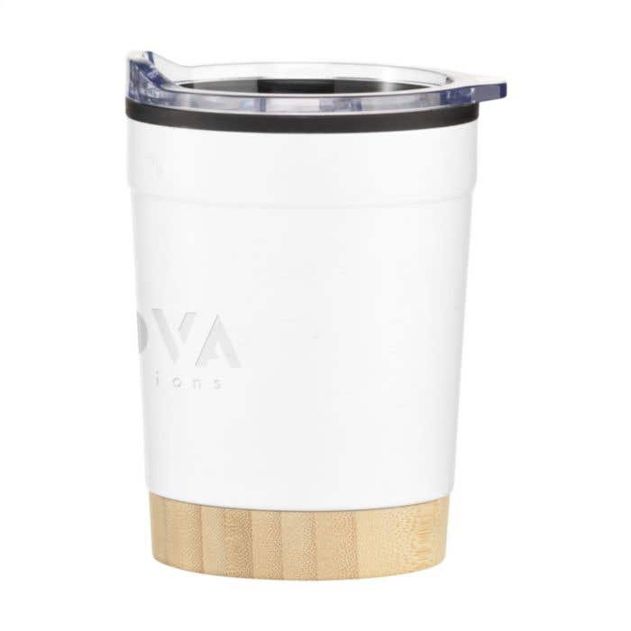 Thermosbeker | Gerecycled RVS | 350 ml | Bamboe onderzijde