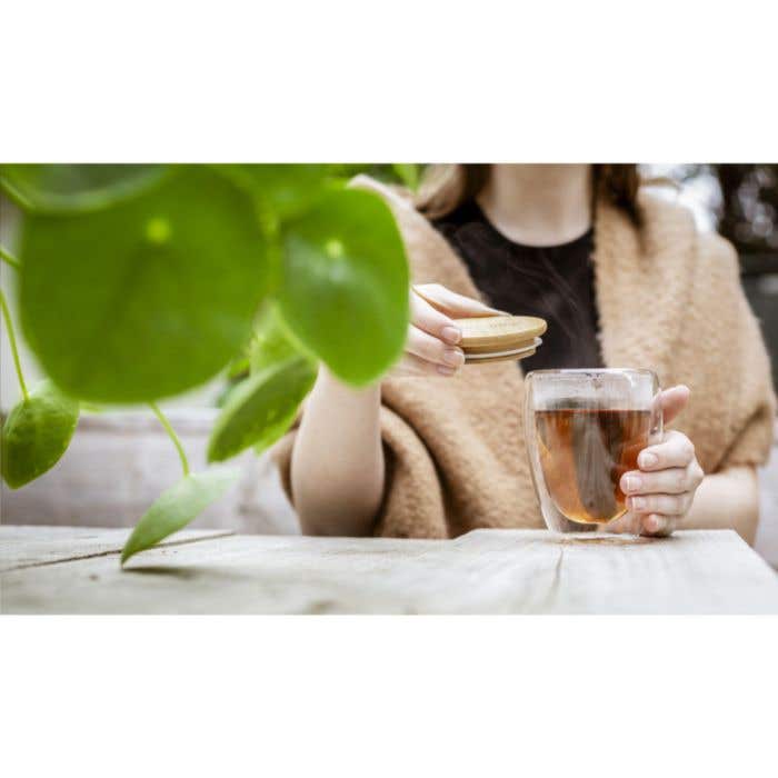 Glas dubbelwandig Alba | Bamboe deksel | 350 ml