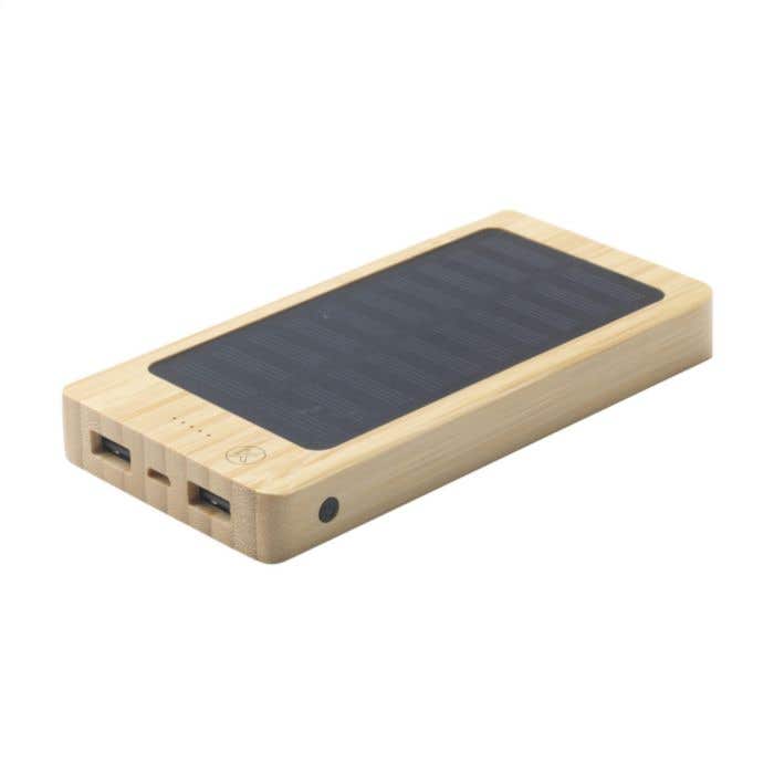Powerbank | Bamboe | 8000 mAh | Draadloos & zonnepaneel