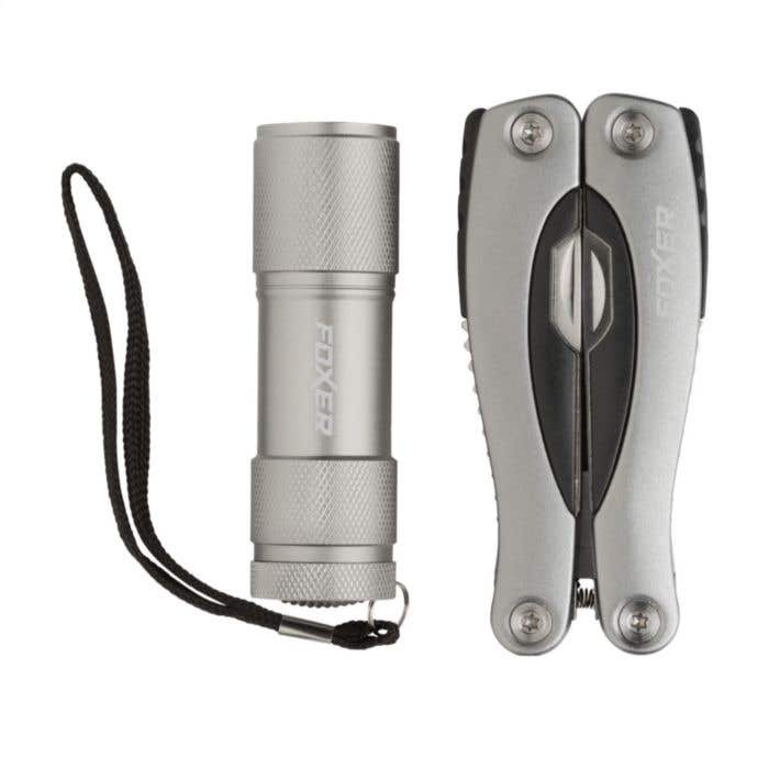 Geschenkset MaxiStar | Multitang en zaklamp | RVS en aluminium