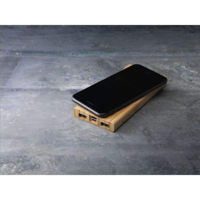 Powerbank | Bamboe | 8000 mAh | Draadloos opladen