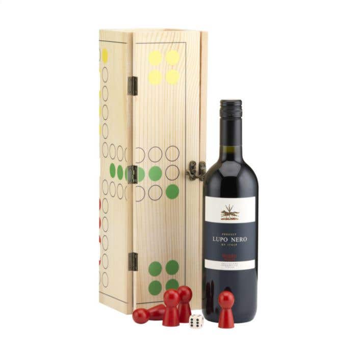Wijnkist Gamebox Ludo | Dennenhout | 1 fles
