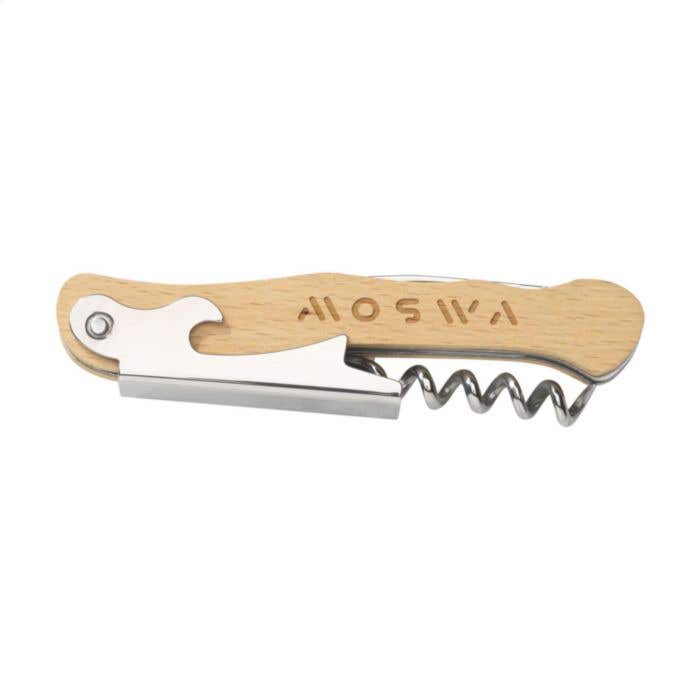 Wijnset Wooosh Vino | FSC® hout | Kelnersmes, druppelvanger en stopper