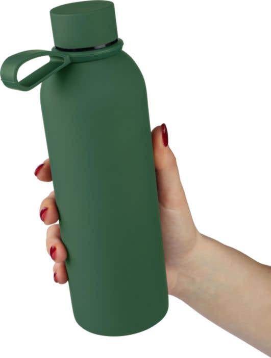 Drinkfles Sena | 500 ml | Gerecycled RVS | Dubbelwandig | Draaglus | Rubberen afwerking