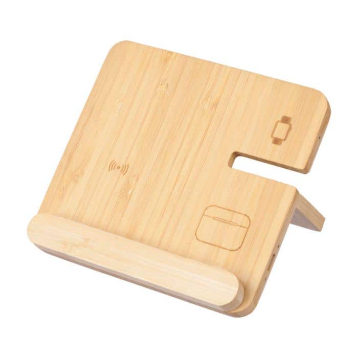 Draadloze oplader Tribu | FSC® bamboe | 3-in-1 | Met telefoonhouder