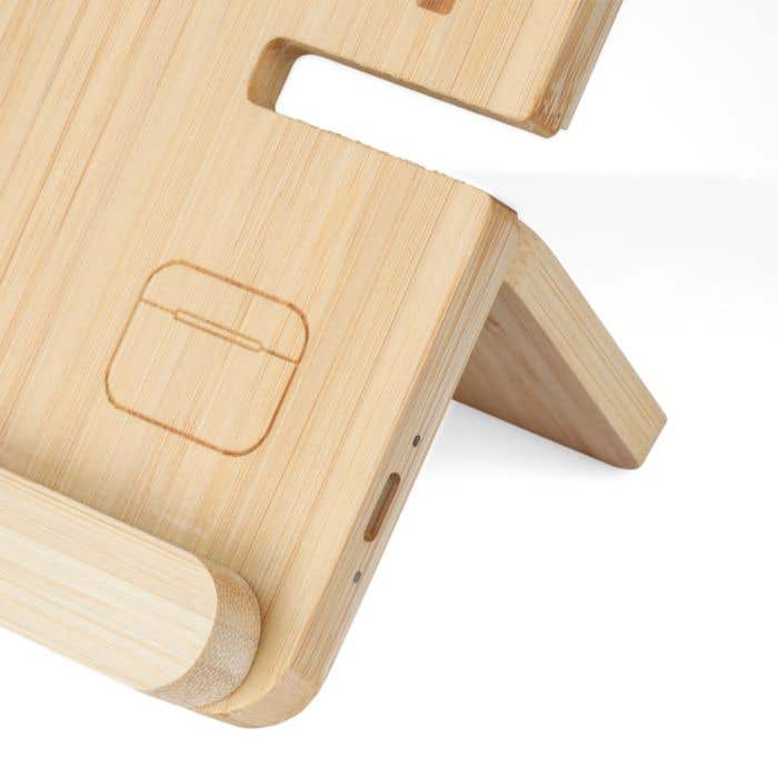 Draadloze oplader Tribu | FSC® bamboe | 3-in-1 | Met telefoonhouder