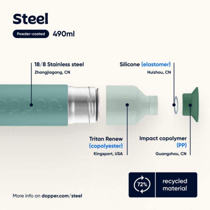 Dopper Steel | 490 ml | RVS | Enkelwandig | Gekleurde beker | Drinkfles