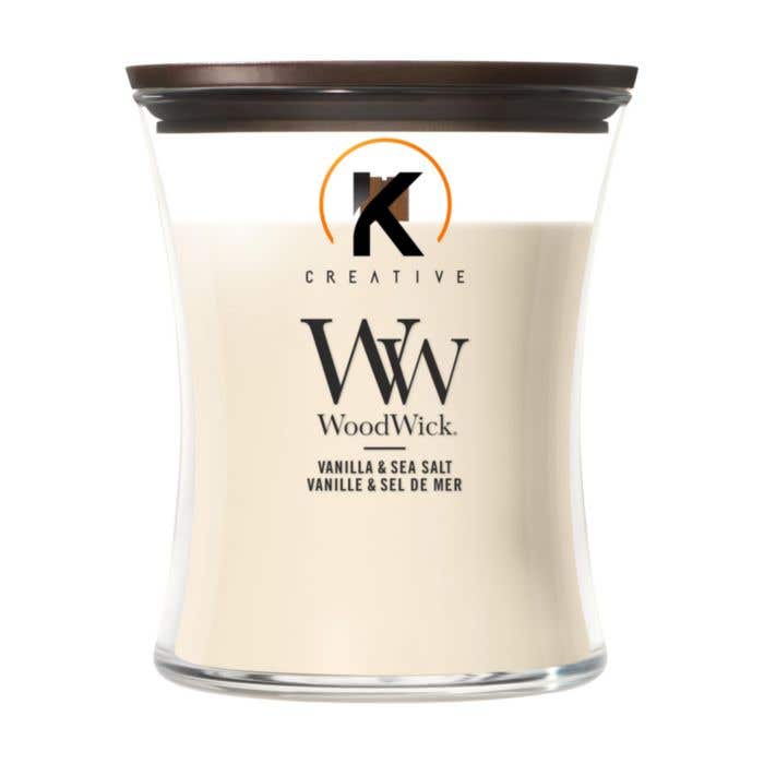 WoodWick geurkaars Vanilla & Sea Salt | Medium | 60 branduren