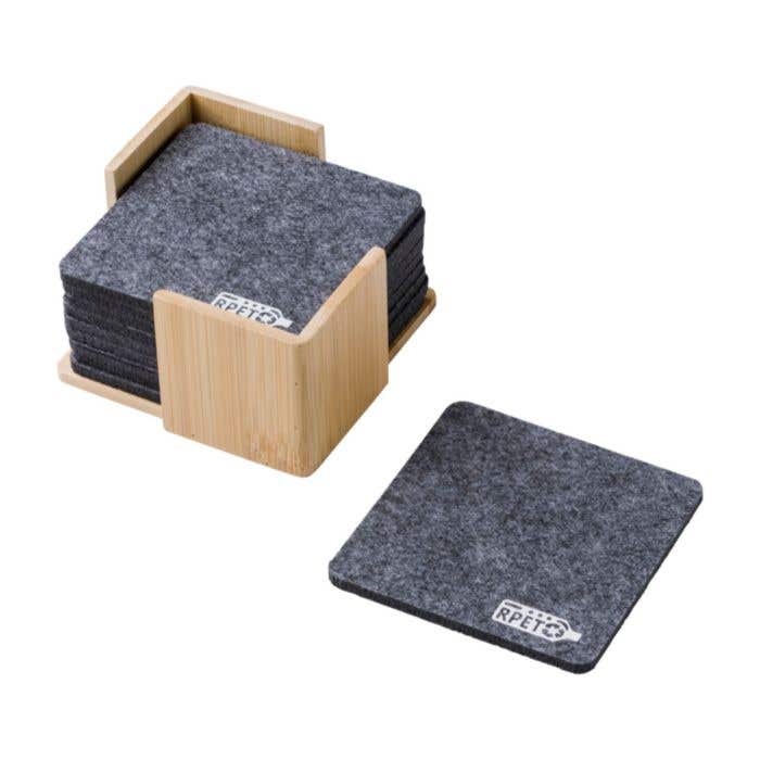 Onderzetters Lawrence | Gerecycled vilt | 10-delig | In houten houder