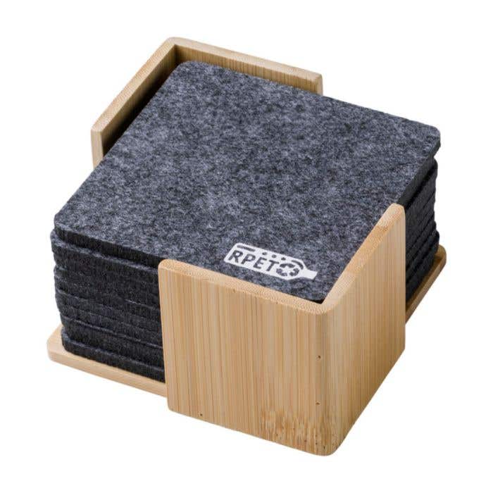 Onderzetters Lawrence | Gerecycled vilt | 10-delig | In houten houder