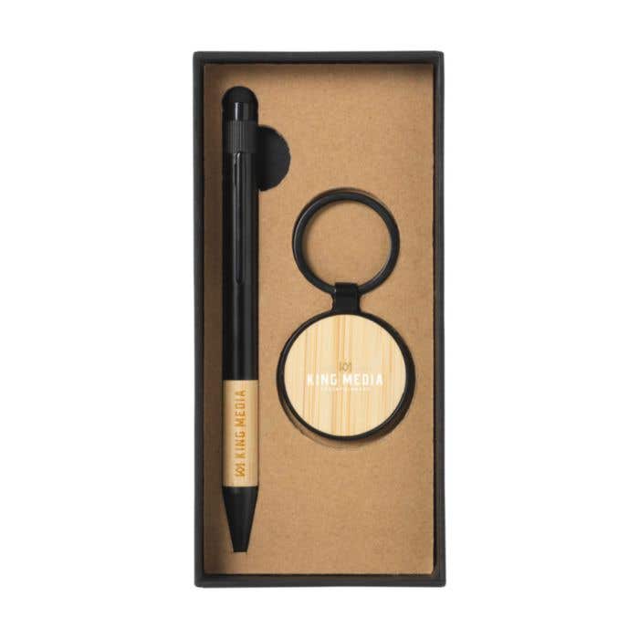 Geschenkset Signature Bamboo Duo | Balpen en sleutelhanger | Bamboe | Stylus | In giftbox