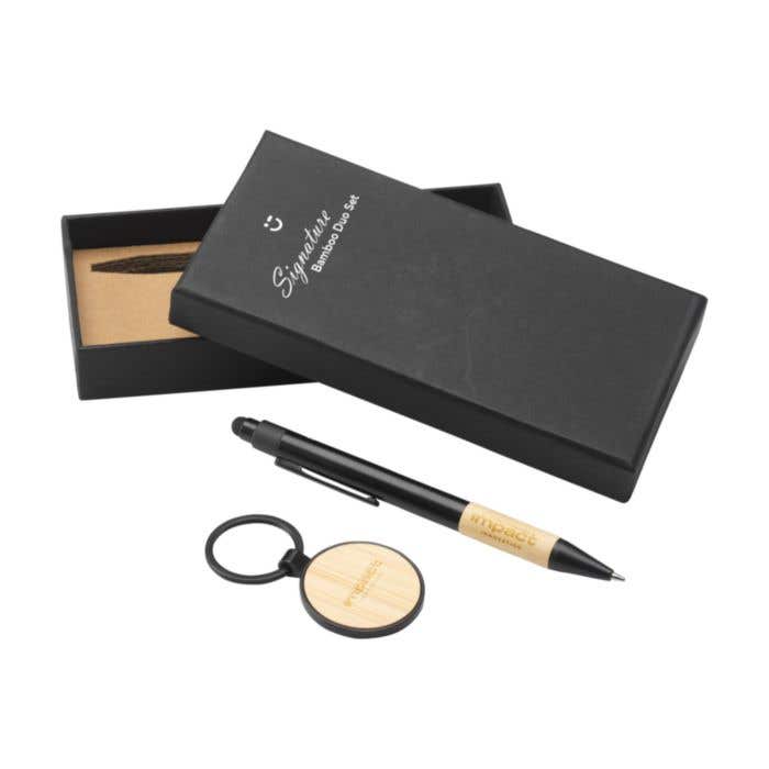 Geschenkset Signature Bamboo Duo | Balpen en sleutelhanger | Bamboe