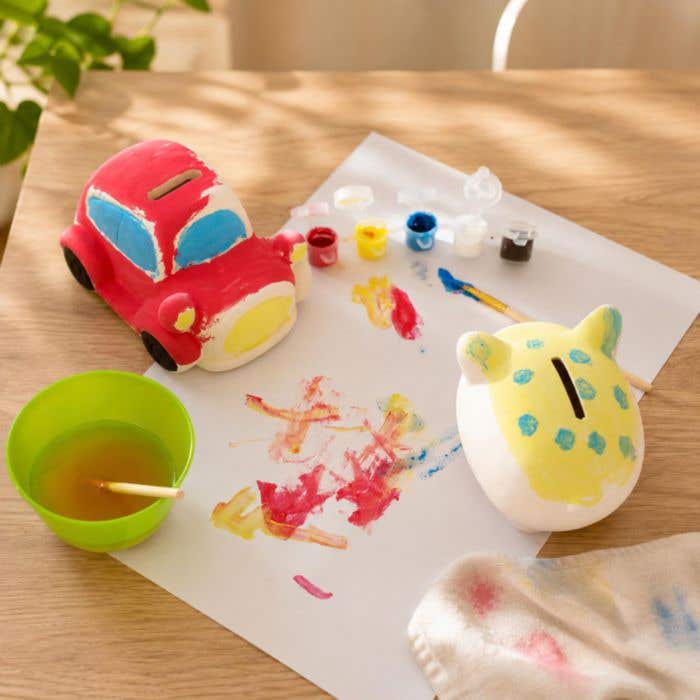 Spaarvarken Piggy | Incl. 5 kleuren verf | Met kwast