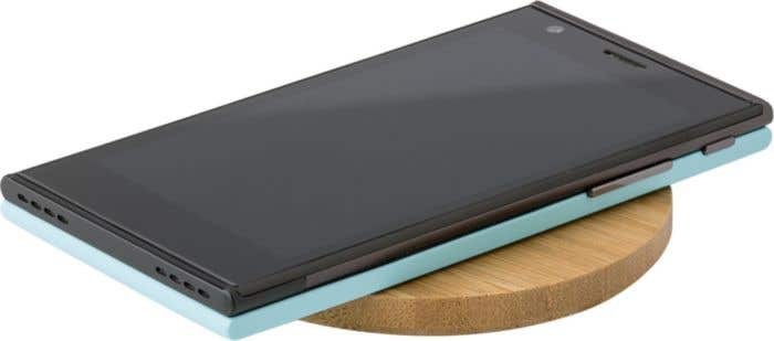 Draadloze bamboe oplader round