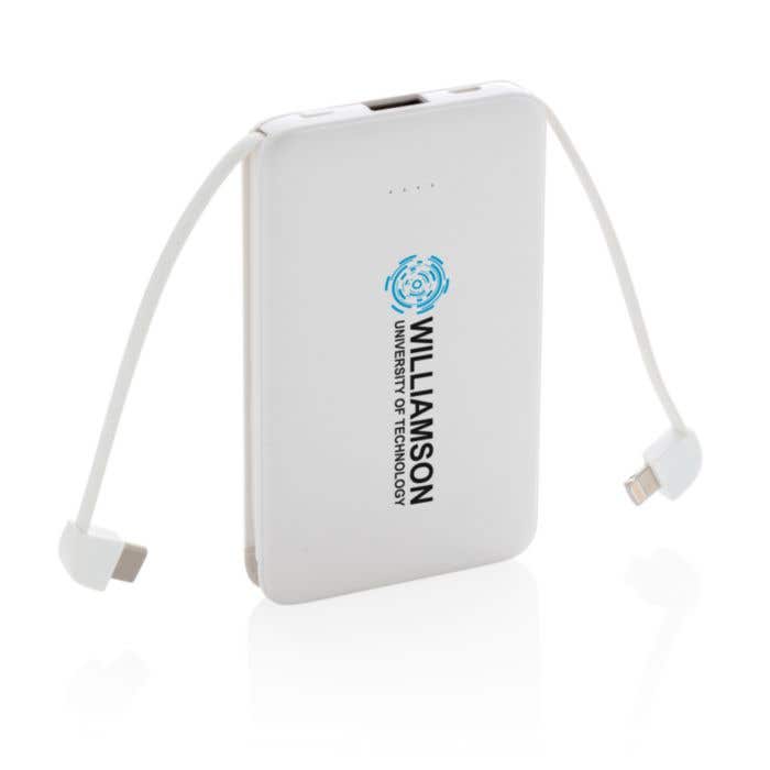 Zakformaat powerbank met geïntegreerde kabels [5.000 mAh]