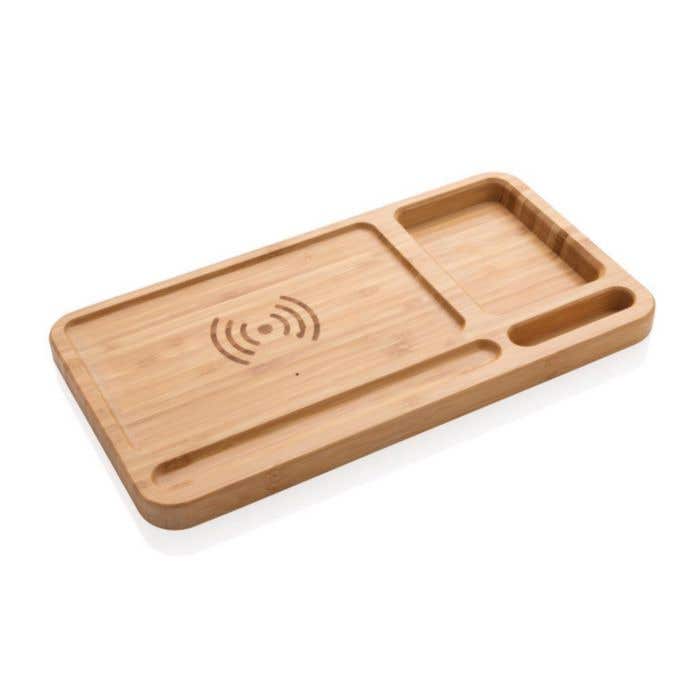 Bamboe Desk organizer met draadloze oplader