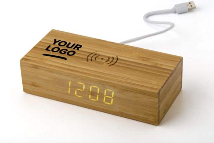 Bamboe klok met draadloze oplader