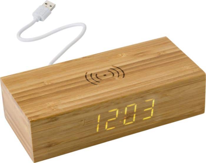 Bamboe klok met draadloze oplader