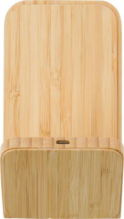 Bamboe telefoonstandaard met draadloze oplader