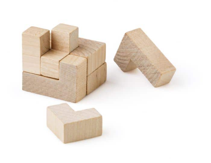 Houten puzzel Lock | Kubusvorm | In katoenen zakje