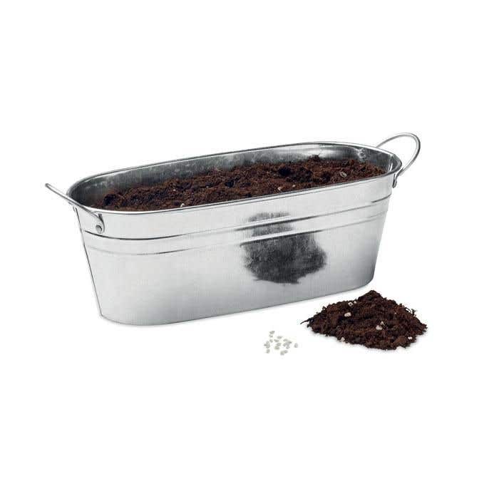 Zinken kuipje met 3 zaadzakjes