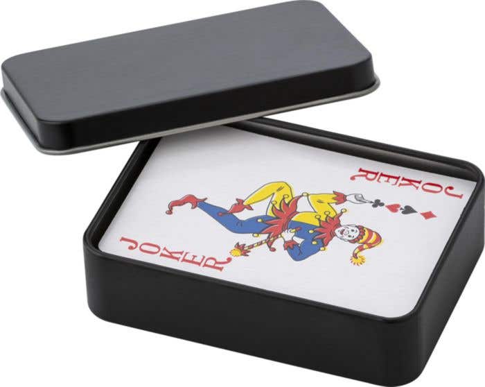 Speelkaarten in metalen blik